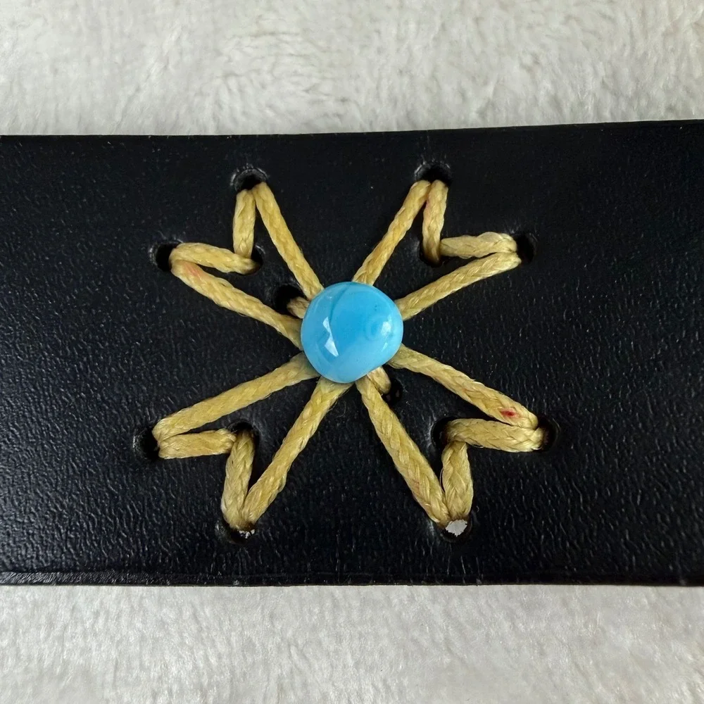 Lane Bryant Leather‎ Belt Women 18/20 Black Turquoise Embroidered Boho (accents)